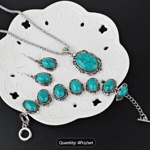 💥4pcs Boho Vintage Turquoise Jewelry Set - Zinc Alloy